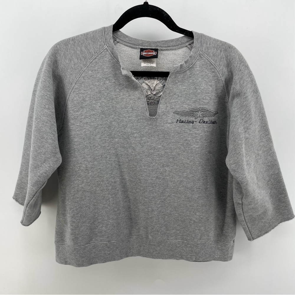 Harley Davidson Womens Sweatshirt Gray Split Neck Crop M